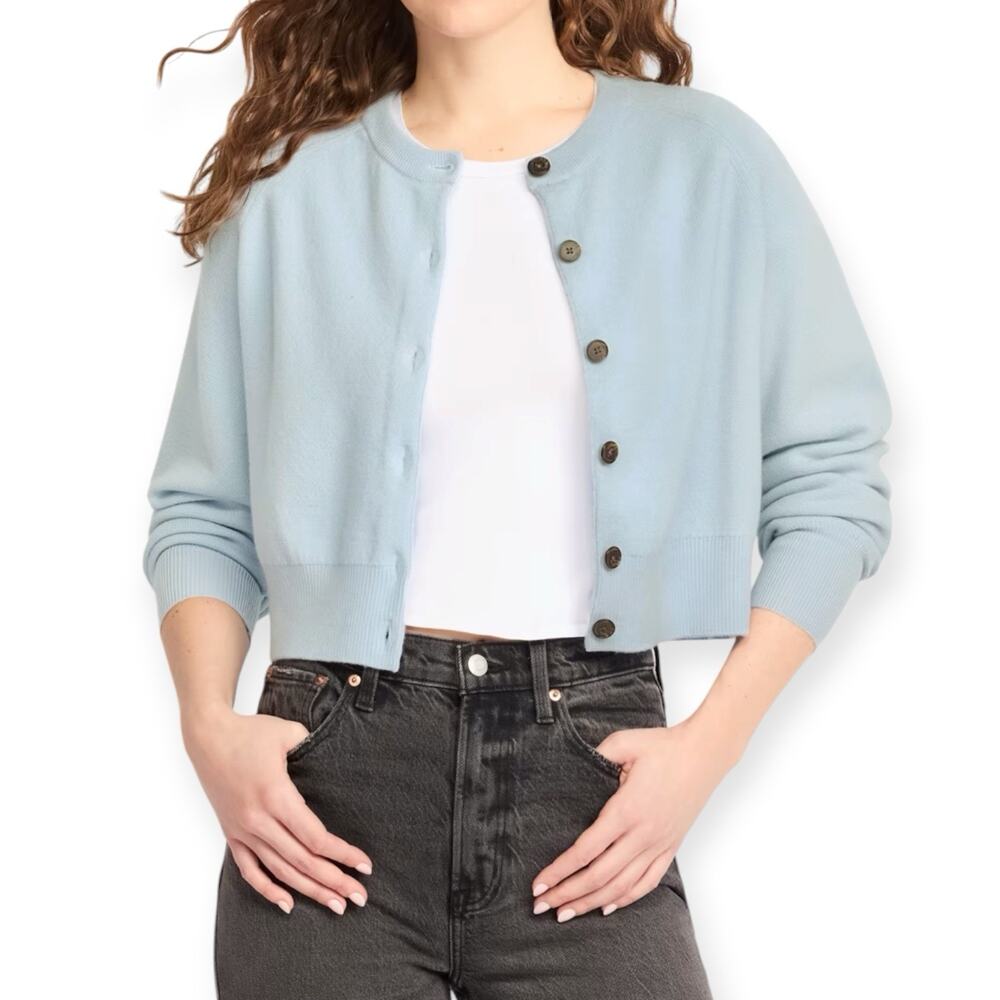 NWT Madewell Raglan Sleeve Cropped Cardigan Sky Blue Merino Wool Size Medium